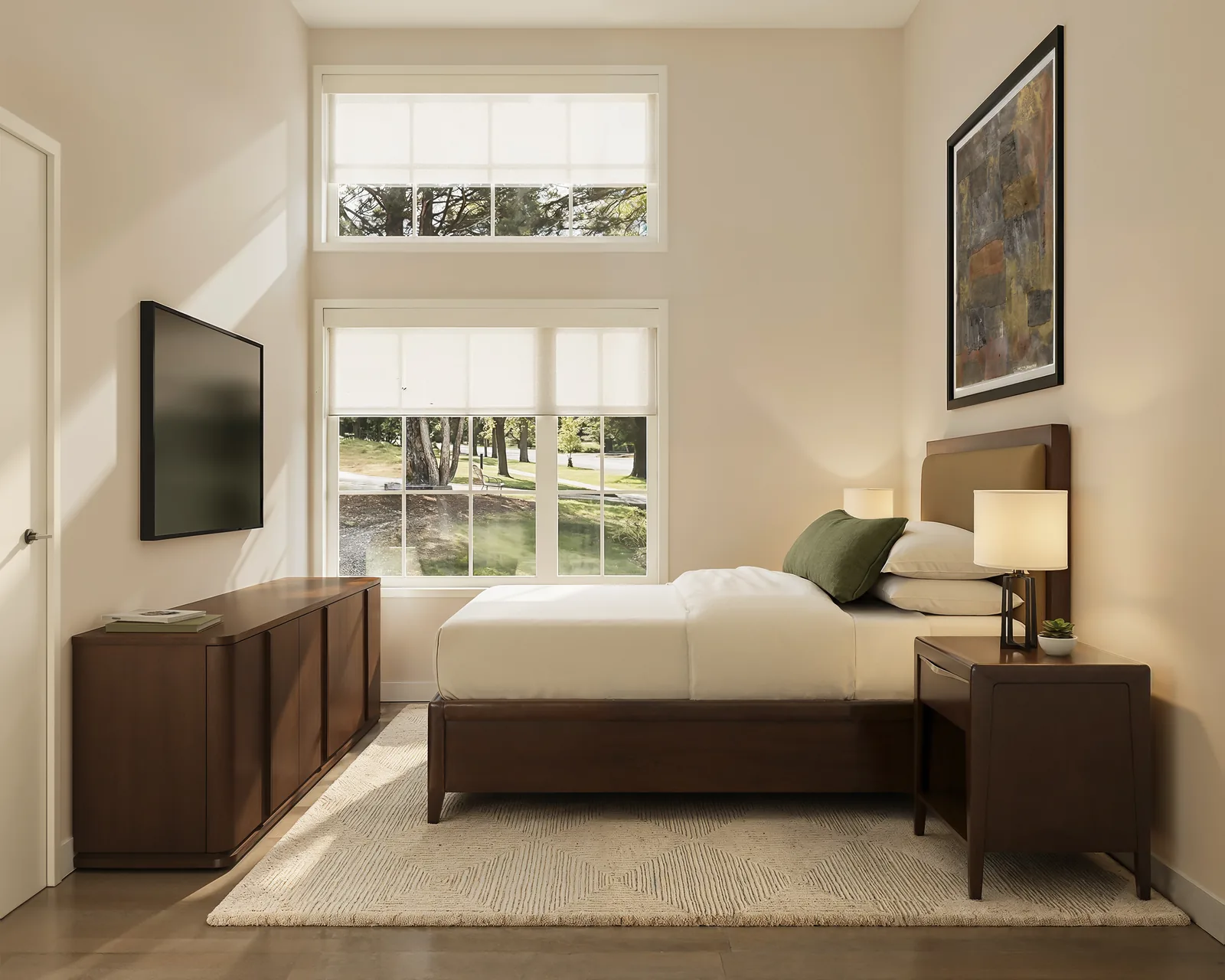 Rendering of a primary bedroom, plan 1G-B