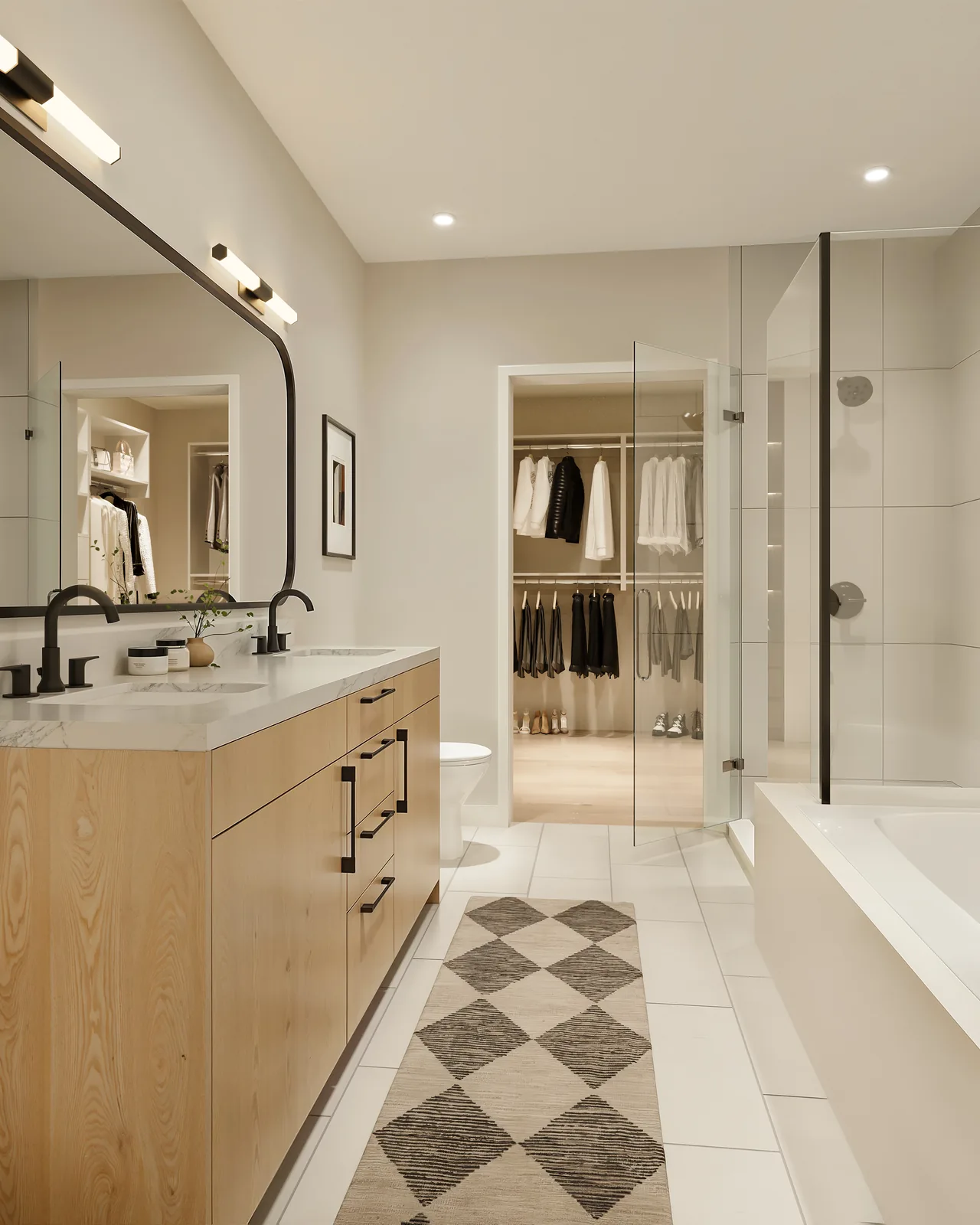 Rendering of a primary bath with a walk-in closet, plan 1G-B